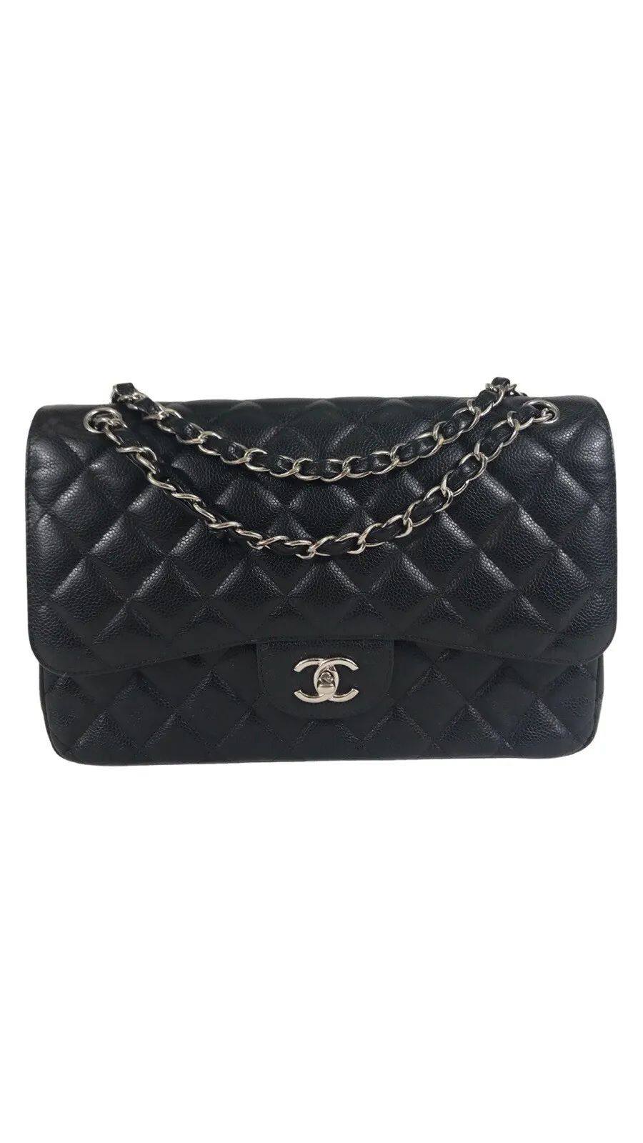 Chanel Classic Double Flap Bag Quilted Caviar Jumbo Black | eBay US