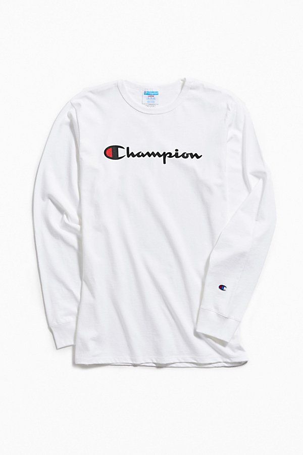 Champion Script Ink Long Sleeve Tee - White S at Urban Outfitters | Urban Outfitters (US and RoW)