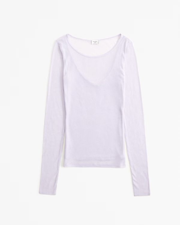 Long-Sleeve Sheer Rib Crew Top | Abercrombie & Fitch (US)