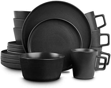 Stone Lain Coupe Dinnerware Set, Service For 4, Black Matte | Amazon (US)