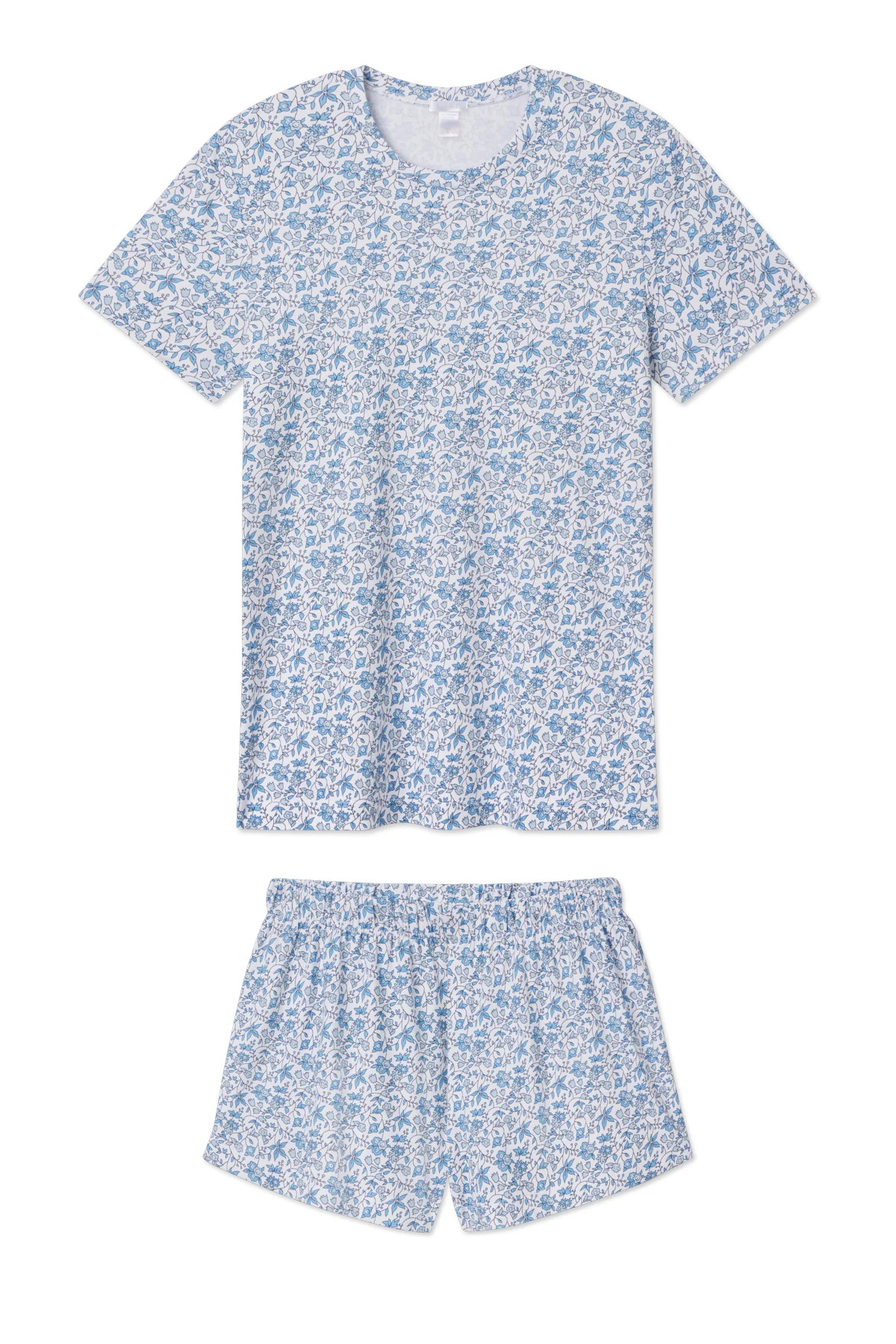 Pima Crew Shorts Set in Delft Blue Garden Floral | Lake Pajamas