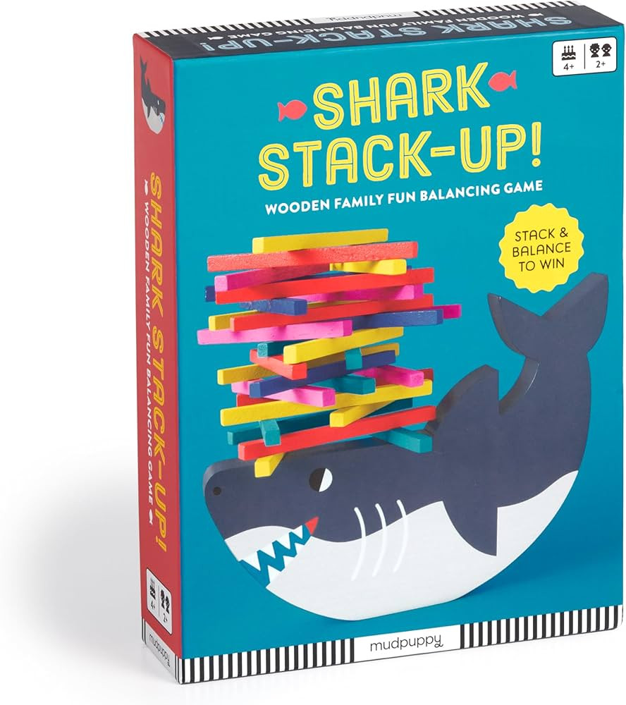 Mudpuppy Shark Stack Up – Shark Themed Wooden Balancing Game for Motor Skill and Dexterity Building for Children Ages 4 and Up, 2+ Players | Amazon (US)