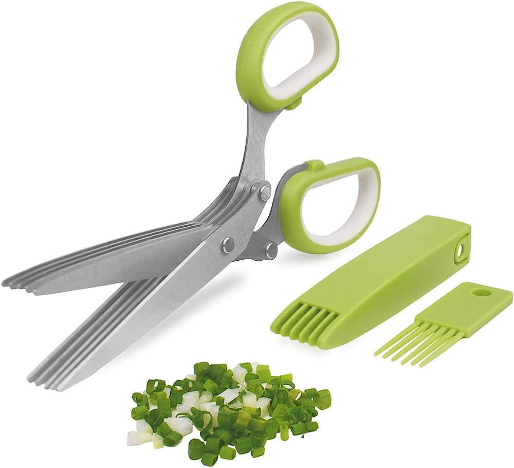 Herb Cutter Scissors 5 Blade Scissors Kitchen Multipurpose Cutting Shear with 5 Stainless Steel B... | Amazon (US)