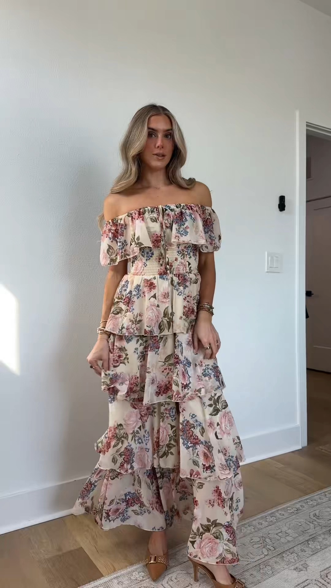 My code SLOANEBB15. Float through summer events in the Carina Off-Shoulder Maxi—an exclusive Baltic Born silhouette in a soft multi floral print. Lightweight chiffon drapes from a smocked waist into a full, four-tiered maxi skirt for movement and feminine shape. The elastic neckline can be worn on or off the shoulder for versatile styling, while the fully lined bodice and skirt provide comfortable coverage.

#LTKootd #LTKWedding #LTKSaleAlert