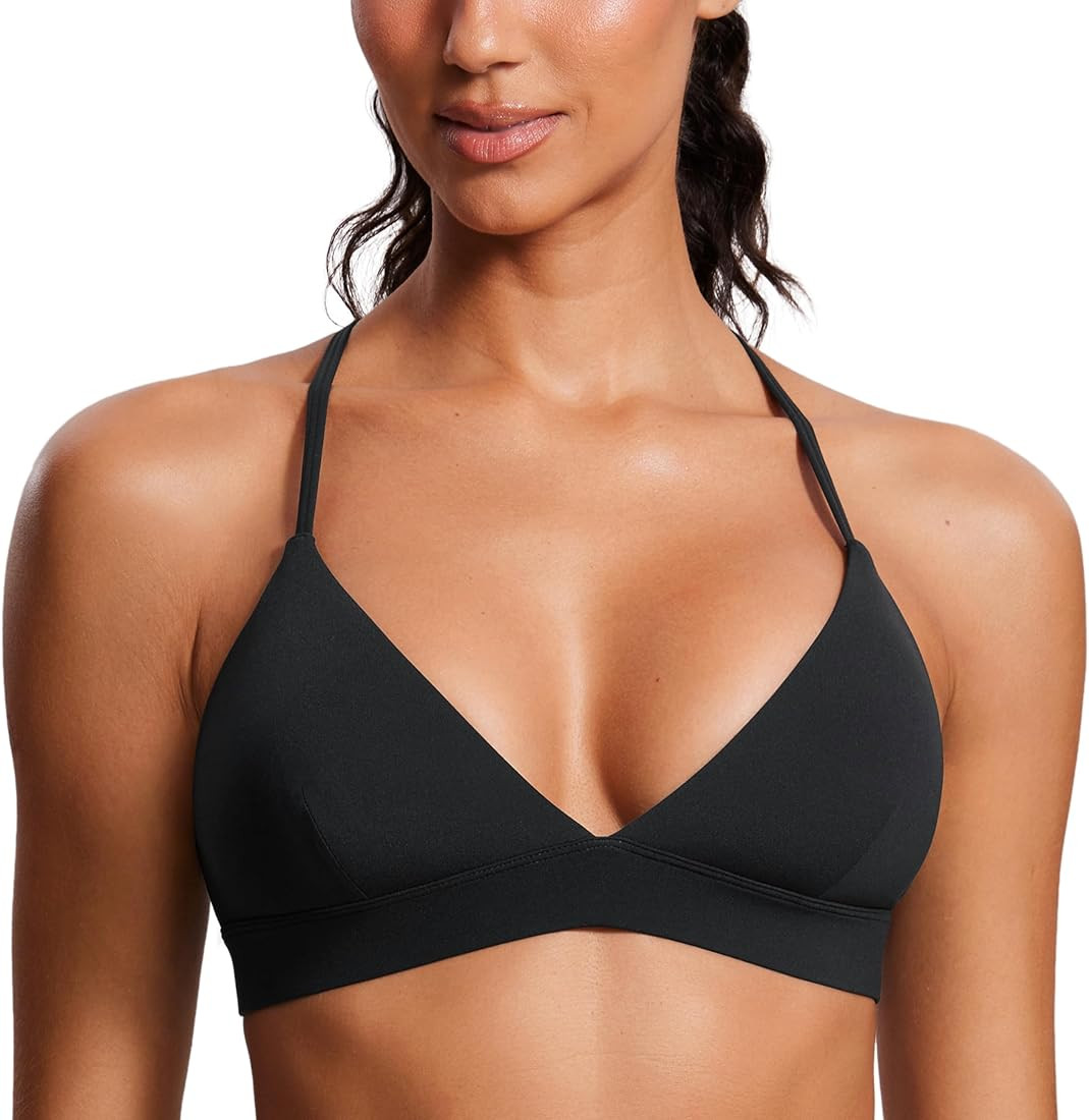 CRZ YOGA Womens Double Lined Triangle Strappy Sports Bra - Adjustable Spaghetti Straps Wireless B... | Amazon (US)