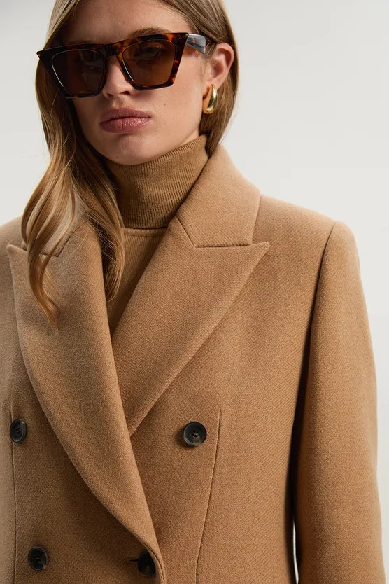 Wool Double Breasted Tailored Midi Coat | Karen Millen UK + IE + DE + NL