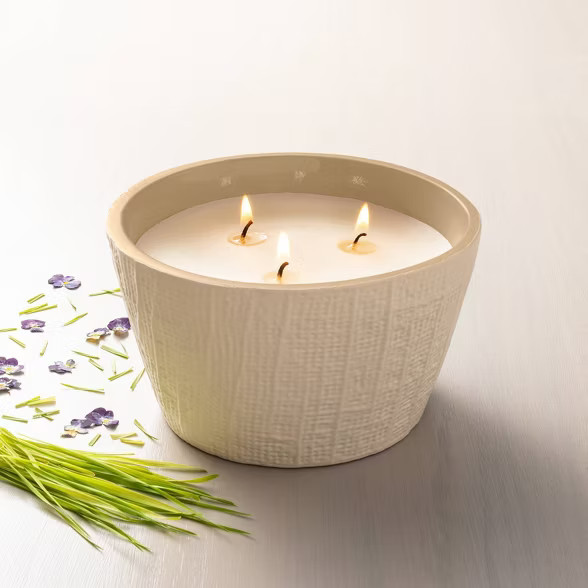 23oz Pampas 3-Wick Large Textured Ceramic Candle Gold - Hearth & Hand™ with Magnolia | Target