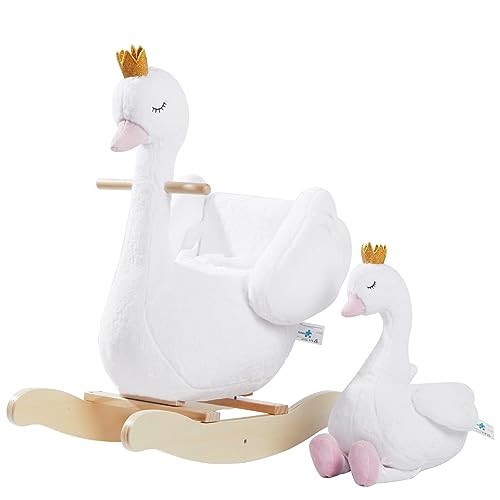 labebe Kids Rocking Horse White Swan with Little Plush Doll Toys, Stuffed Animal Wooden Rocker for Children 6 Months Boys and Girls/Nursery Christmas, Birthday Gift (Rocking Swan with Doll) | Amazon (US)