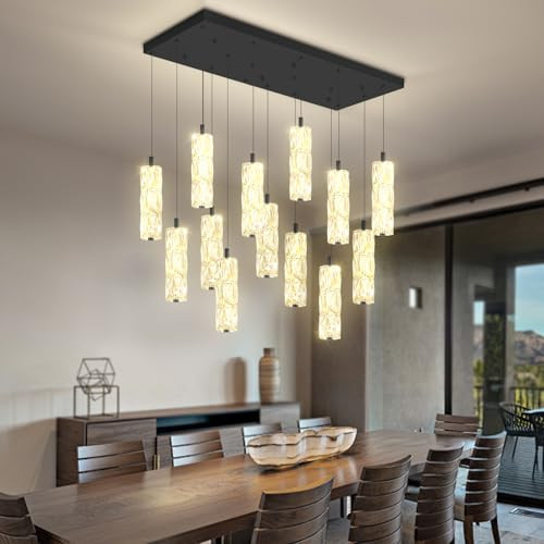 ykolupty Modern Crystal Chandelier 16-Lights Rectangular Chandeliers LED Dimmable Black Linear Chandelier Flush Mount Crystal Pendant Light for Living Room Dining Room Foyer | Amazon (US)
