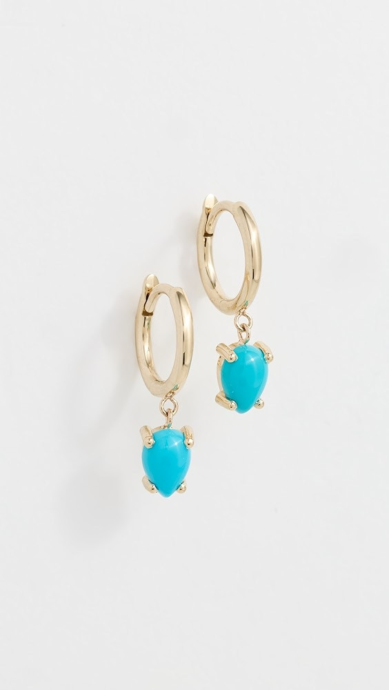 14k Gold Pear Cut Turquoise Hoops | Shopbop