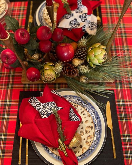 Holiday tablescape, tablesetting, leopard plates, gold silverware, white plates, Ballard designs, Christmas table, home decor 

#LTKHoliday #LTKhome #LTKSeasonal