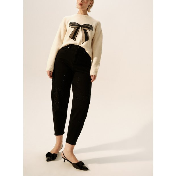 Buy Black Embellished Barrel Leg Denim Jeans 10L | Jeans | Tu | Tu Clothing