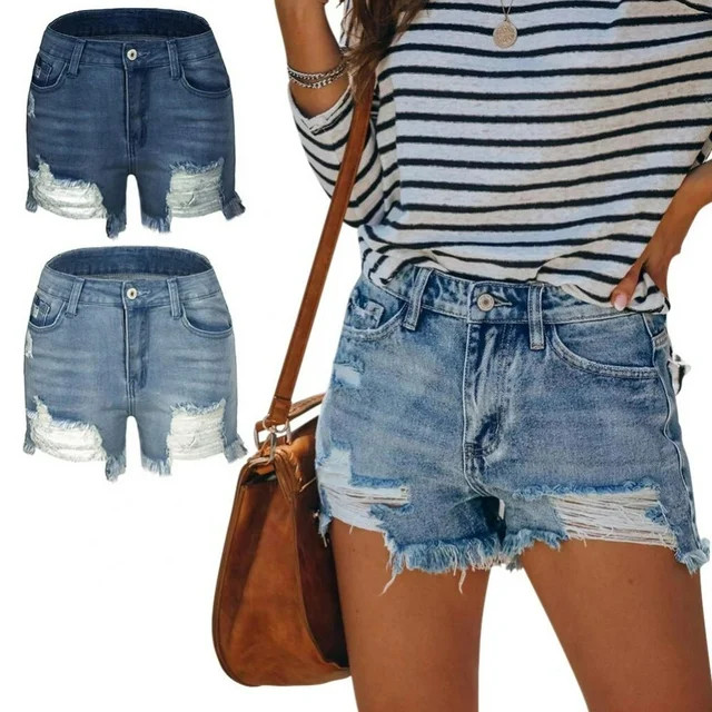 Cut Off Denim Shorts for Women Frayed Distressed Jean Short Cute Mid Rise Ripped Hot Shorts Comfy... | Walmart (US)