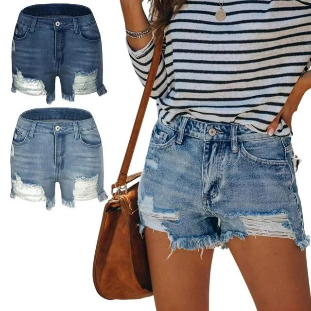 Cut Off Denim Shorts for Women Frayed Distressed Jean Short Cute Mid Rise Ripped Hot Shorts Comfy... | Walmart (US)