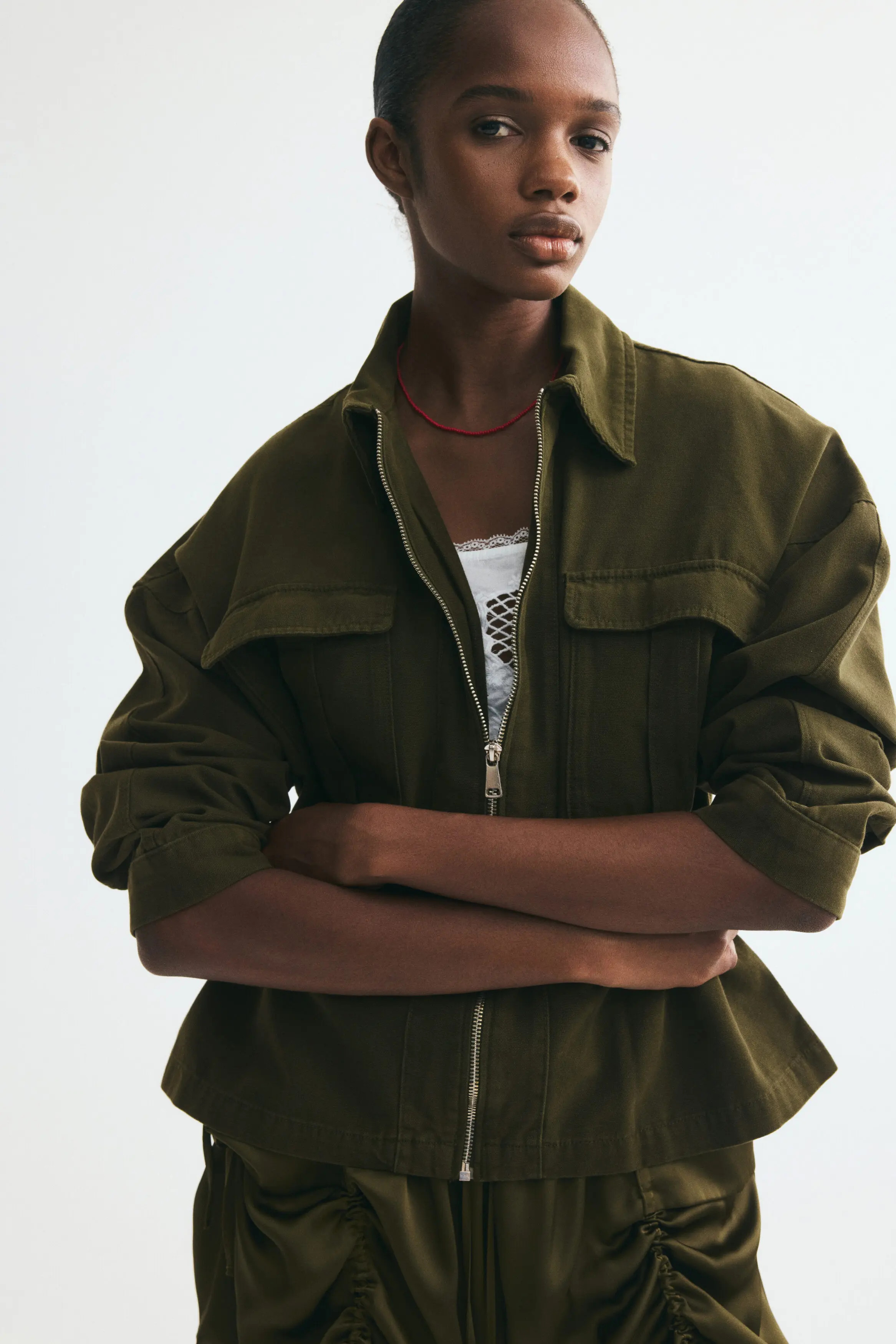 H&M Drawstring-detail Utility Jacket in Khaki Green at Nordstrom, Size Large | Nordstrom