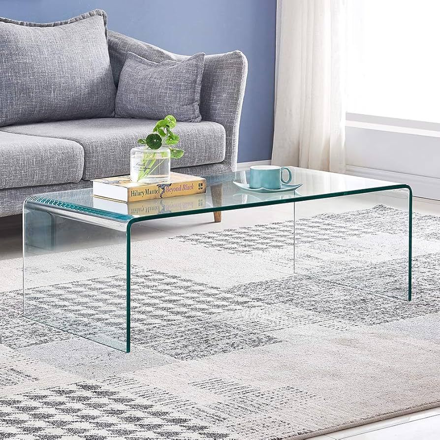 Glass Coffee Table, Modern Tempered Clear Coffee Tables Decor for Living Room, Easy to Clean and ... | Amazon (US)