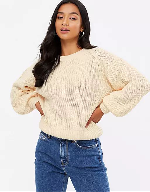New Look Petite volume sleeve sweater in cream | ASOS | ASOS (Global)