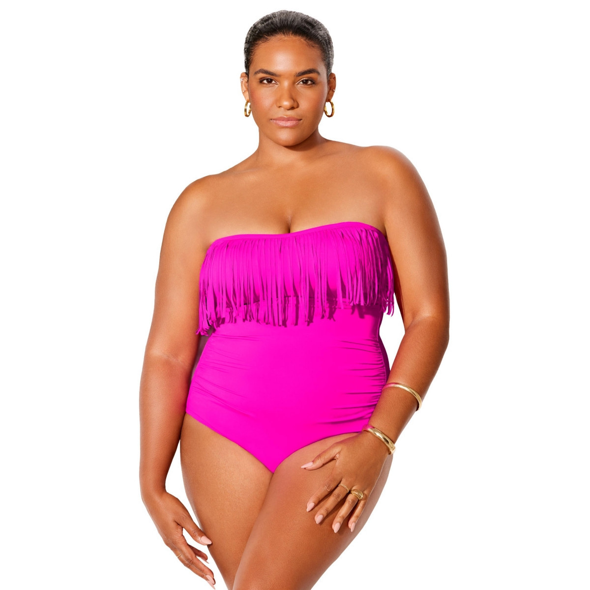 Swimsuits for All Women's Fringe Bandeau One Piece Swimsuit - Pink | Macy's