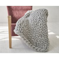 Chunky Knit Blanket, Giant Cozy Throw Chunky 100% Merino Wool Graduation Gift | Etsy (US)