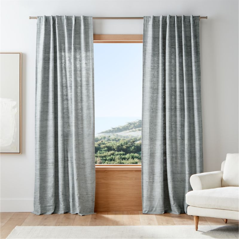 Trevino Mist Blue Cotton Silk Blend Window Curtain Panel 52""x96 | Crate & Barrel