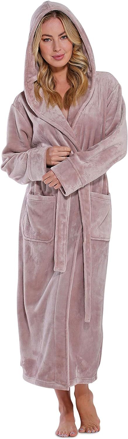 Women's Plush Soft Warm Fleece Bathrobe, Comfy Womens Robe | Amazon (US)