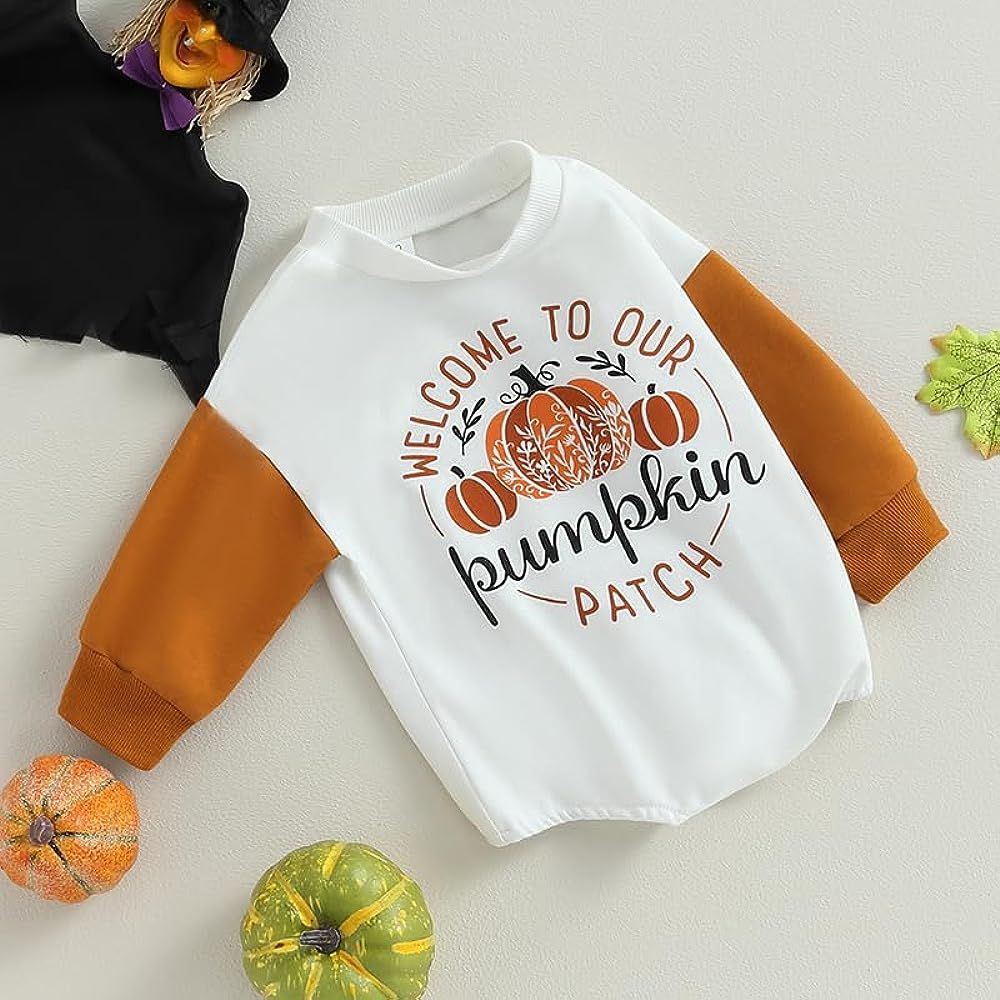 FYBITBO Halloween Baby Girl Boy Clothes Pumpkin Romper Sweatshirt Onesie Long Sleeve Bodysuit Top... | Amazon (US)
