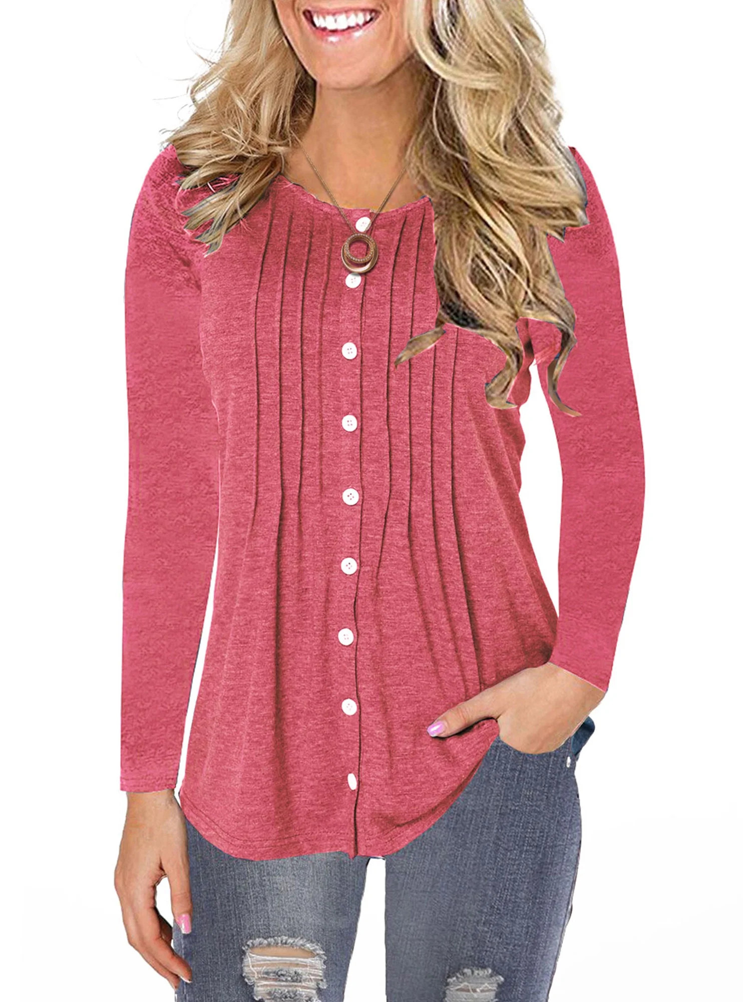 Womens Plus Size Button Down Shirts Winter Fall Top Round Collar Shirts For Ladies Fashion Pullov... | Walmart (US)