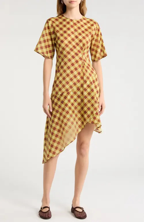Damson Madder Harmony Gingham Asymmetric Dress in Chocolate Multi at Nordstrom, Size 4 Us | Nordstrom