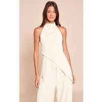 Pale Yellow Woven High Neck Wrap Long Top | PrettyLittleThing UK