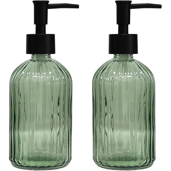 Green Glass Soap Dispenser Set With Black Pump, 13.5Oz Refillable Liquid Hand Soap Dispenser, Lot... | Walmart (US)