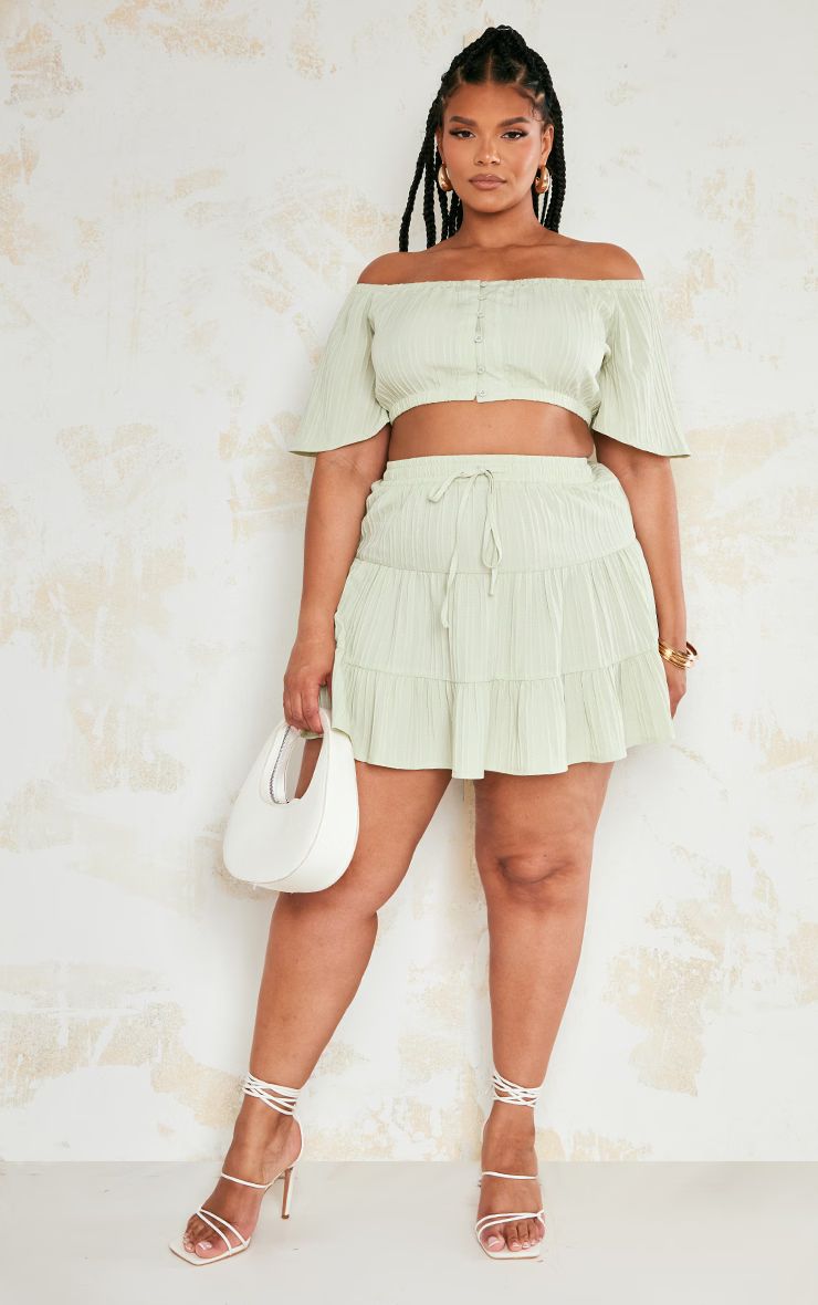 Plus Sage Green Textured Mini Skirt | PrettyLittleThing US