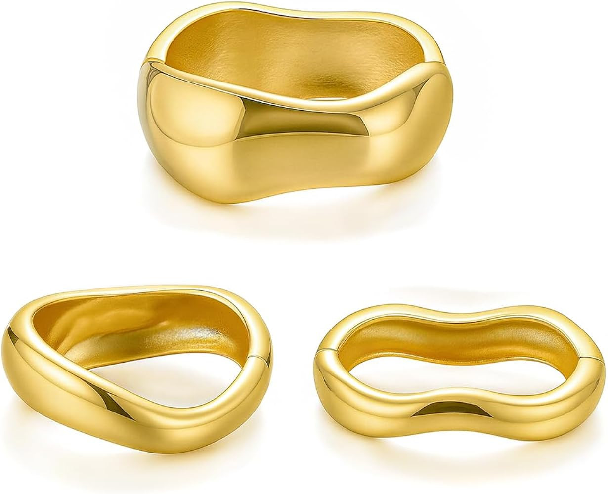 Chunky Gold Bangle Bracelets for Women Trendy Silver Irregular Statement Cuff Bracelets Stack Wid... | Amazon (US)