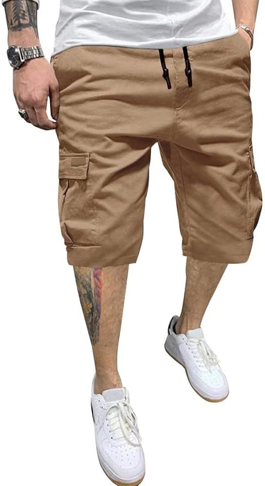 JMIERR Mens Casual Twill Cargo Shorts Cotton Drawstring Classic Cargo Stretch Short with 6 Pocket... | Amazon (US)