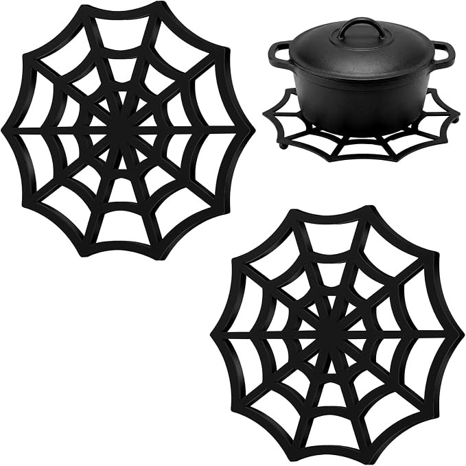 2 Pack Cast Iron Trivet Halloween Gothic Cobweb Trivet with Pegs 7.8 Inch Heavy Duty Metal Trivet... | Amazon (US)