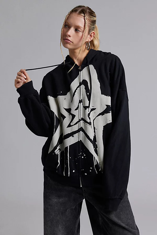 UO Bleached Star Zip-Up Hoodie Sweatshirt | Urban Outfitters (US and RoW)