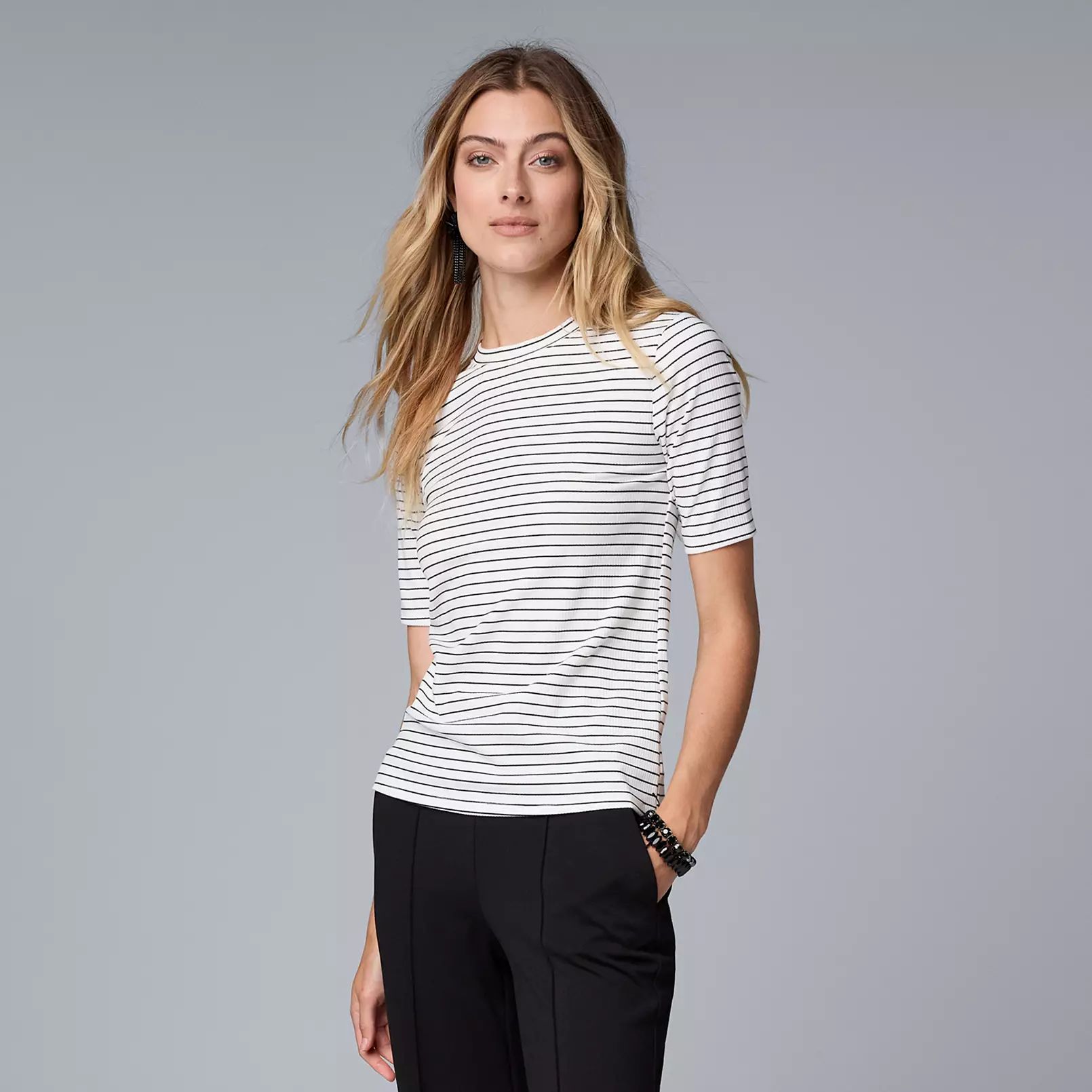 Women's Simply Vera Vera Wang Ribbed Fitted Elbow Sleeve Tee | Kohl's