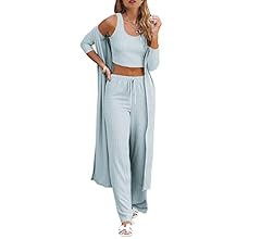 Womens Pajamas Set Fall Winter 3 Piece Loungewear Set Crop Vest Top Loose Pants and Cardigan Knit... | Amazon (US)
