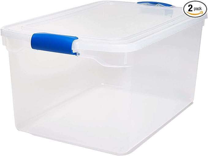 HOMZ 66 Quart Stackable Storage Bins, Organizer Containers with Latching Lids, Clear (2 Pack) | Amazon (US)