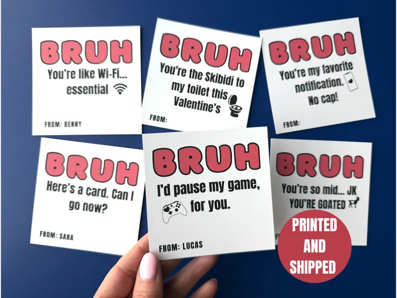 Bruh Valentine's Day Cards, BRUH Teens Cards Boys and Girls Valentine for Middle School Video Gam... | Etsy (US)