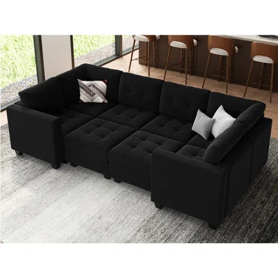 Buckleton 116.6'' Modular Upholstered Sectional Sofa Bed Tufted Cushion Velvet Storage Couch Sleeper | Wayfair North America