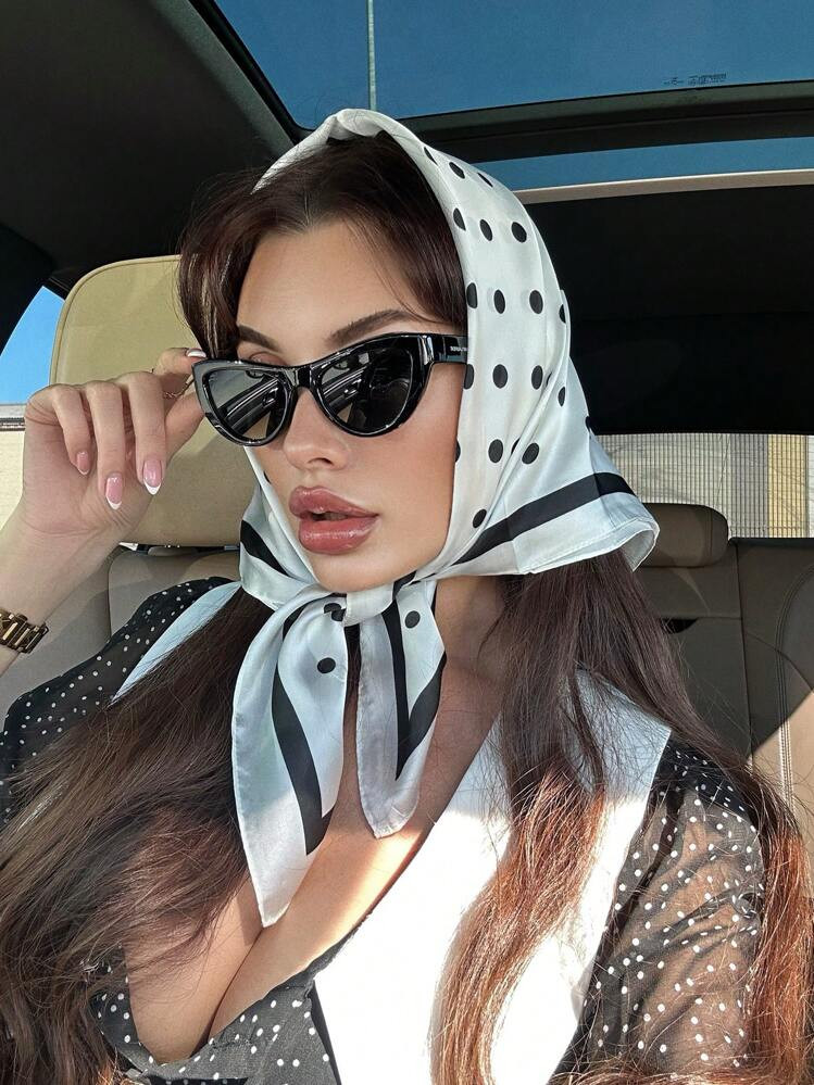 1 Peça Lenço De Seda Pura 70cm X 70cm Elegante E Da Moda Feminino, Estampado Com Bolinhas, Adequado Para Uso Diário E Como Presente | SHEIN