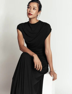 Boden Women's Drape Jersey Crepe Maxi Dress in Black | Size 0 | Boden (US)