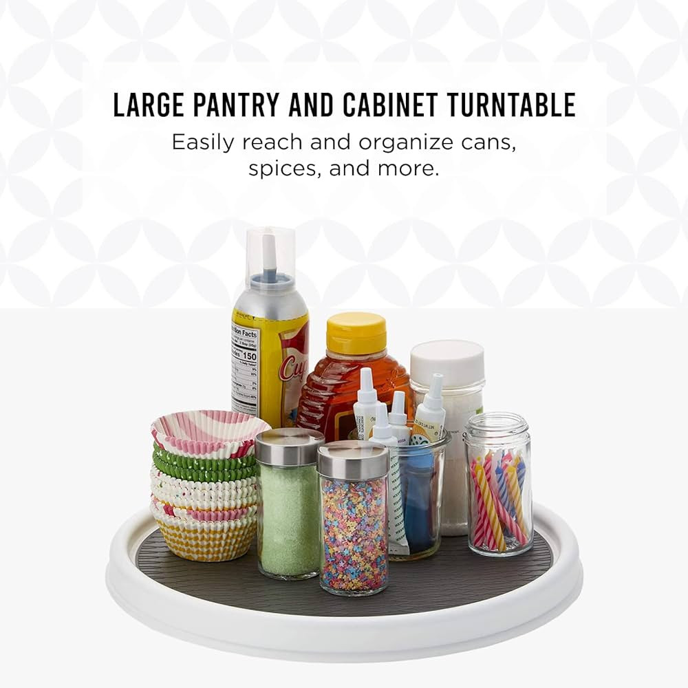 Copco Basics Non-Skid Pantry Cabinet Lazy Susan Turntable, 12-Inch, White/Gray | Amazon (US)