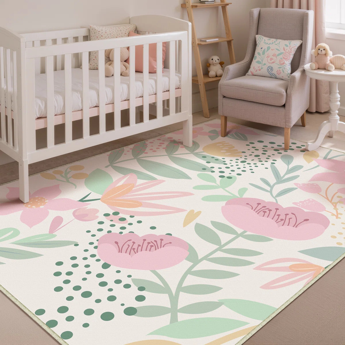 Cherry Machine Washable Floral Area Rug with Non-Slip Backing | Wayfair North America