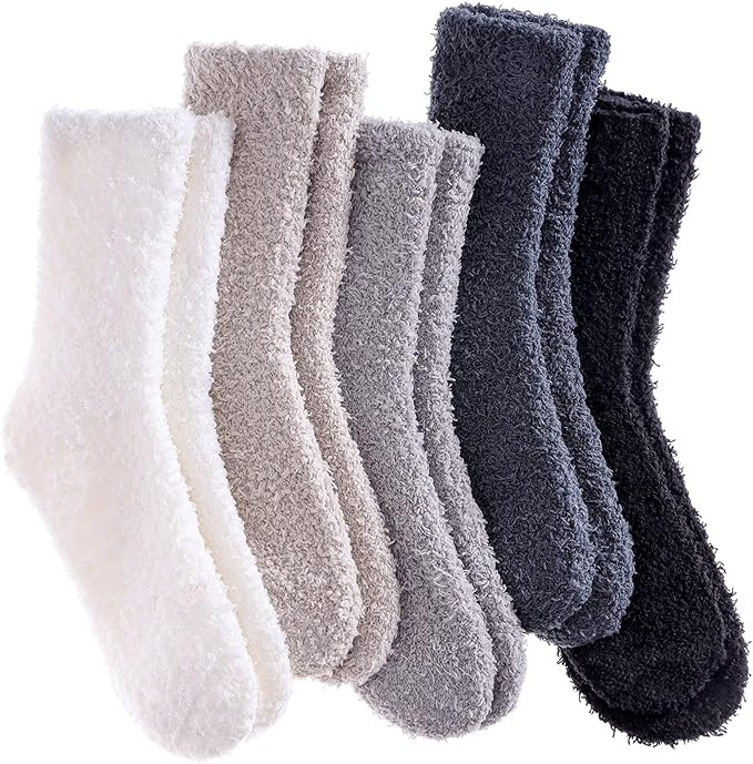 LANLEO 5/6 Pairs Womens Super Soft Fuzzy Plush Warm Winter Home Sleeping Slipper Socks | Amazon (US)