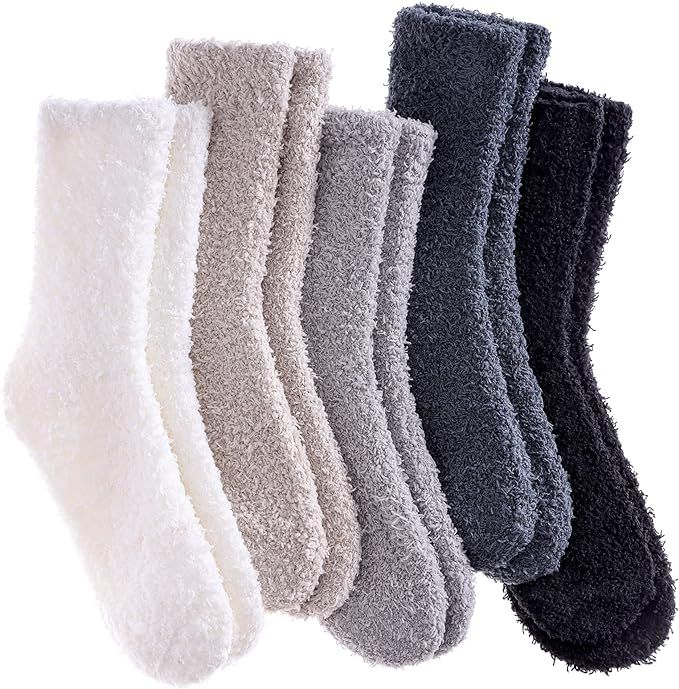 LANLEO 5/6 Pairs Womens Super Soft Fuzzy Plush Warm Winter Home Sleeping Slipper Socks | Amazon (US)