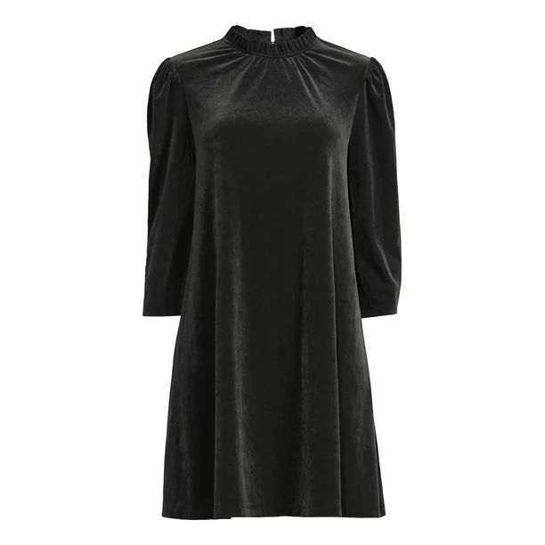 Time and Tru Women’s Velvet Dress with 3/4-Length Sleeve - Walmart.com | Walmart (US)
