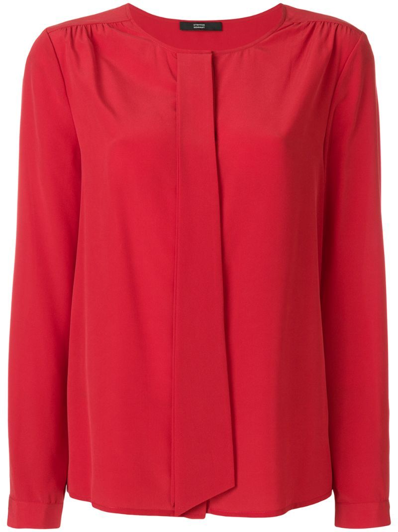 Steffen Schraut - pleat detail blouse - women - Silk/Spandex/Elastane - 42, Red, Silk/Spandex/Elastane | FarFetch US