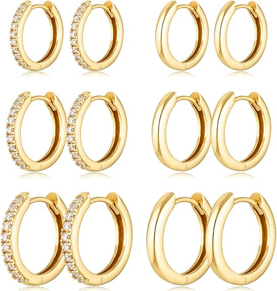 Gold Hoop Earrings Set 14k Gold Plated Huggie Hoop Earrings Hypoallergenic Tiny Lightweight Carti... | Amazon (US)