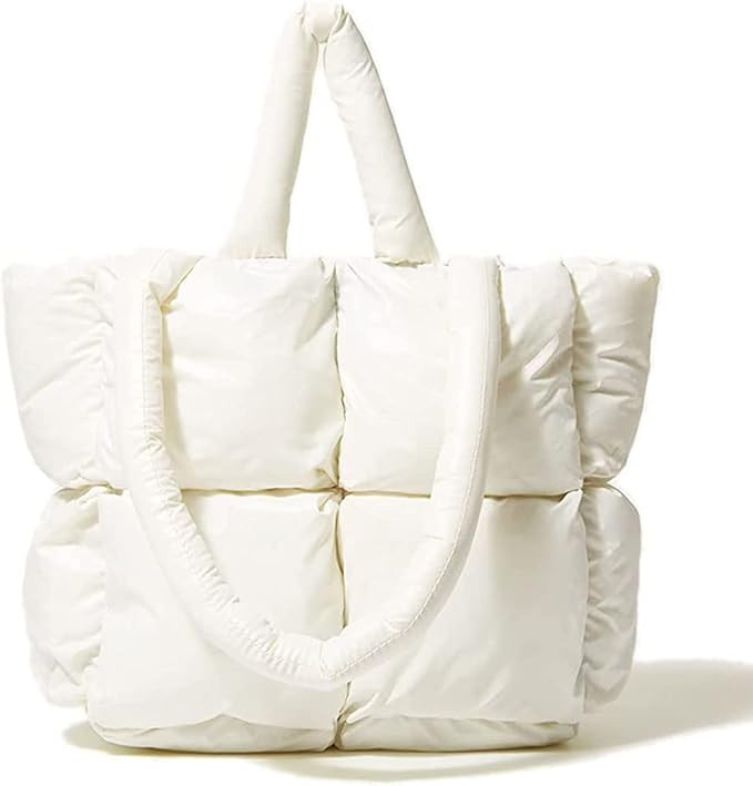 Women Large Quilted Puffer Tote Bag Soft Padded Down Winter Handbag Space Totes Puffer Shoulder B... | Amazon (US)